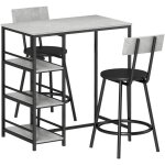 Homcom - ensemble 3 pièces table de bar 2 tabourets - 3 étagères intégrées - acier noir effet béton ciré ... Homcom - ensemble 3 pièces table de bar 2 tabourets - 3 étagères intégrées - acier noir effet béton ciré ...