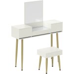 Homcom - ensemble coiffeuse tabouret coffre avec miroir design - 3 tiroirs, plateau verre trempé - métal ... Homcom - ensemble coiffeuse tabouret coffre avec miroir design - 3 tiroirs, plateau verre trempé - métal ...