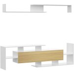 Homcom - ensemble meuble tv avec �tag�re murale style contemporain aspect bois clair blanc