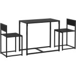 Homcom - ensemble table et chaises 2 personnes chaises encastrables mtal mdf effet bois noir