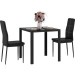 Homcom - ensemble table à manger carré et 2 chaises grand confort métal noir plateau verre trempé 8 mm ... Homcom - ensemble table à manger carré et 2 chaises grand confort métal noir plateau verre trempé 8 mm ...
