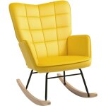 Fauteuil  bascule rocking chair design - structure acier pitement bois effet velours jaune