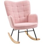 Fauteuil  bascule rocking chair design - structure acier pitement bois tissu effet laine boucl rose ...