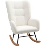 Homcom - fauteuil à bascule style nordique haut dossier oreilles piètement bois hévéa effet laine bouclée ... Homcom - fauteuil à bascule style nordique haut dossier oreilles piètement bois hévéa effet laine bouclée ...