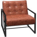 Homcom - fauteuil lounge style chesterfield effet capitonn mtal noir revtement synthtique marron ...