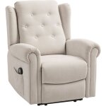 Homcom - fauteuil massant chauffant inclinable repose - pieds int�gr� poche rangement tissu toucher lin ...