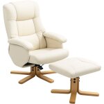 Homcom - fauteuil relax inclinable pivotant avec repose - pied pitement bois clair synthtique crme ...