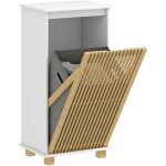 Meuble bas salle de bain - panier � linge amovible - tissu gris bambou blanc