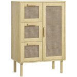 Homcom - meuble bas salle de bain style bohème - porte, étagère, 3 tiroirs - effet rotin bois clair Homcom - meuble bas salle de bain style bohème - porte, étagère, 3 tiroirs - effet rotin bois clair