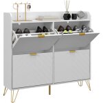 Homcom - meuble  chaussures 4 abattants style art dco - dim. 106l x 24l x 102h cm - acier dor mdf ...