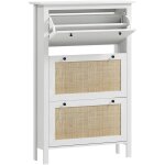 Homcom - meuble chaussures - armoire � chaussures 3 tiroirs � portes abattants effet cannage rotin bois ...