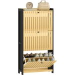 Homcom - meuble � chaussures design bambou 3 portes dim. 60x24x118 cm