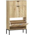 Homcom - meuble � chaussures design sur pied - 2 portes, tiroir coulissant - acier noir effet bois