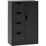 Homcom - meuble de rangement moderne 1 porte 4 tiroirs - panneaux particules noir grain de bois