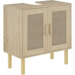 Homcom - meuble sous vasque style bohme - 2 portes, tagre - effet rotin bois clair