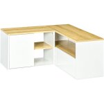 Homcom - meuble tv d'angle banc tv en l 2 portes 3 niches panneaux aspect bois chne clair blanc