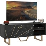 Homcom - meuble tv banc tv design - dim. 110l x 35l x 45h cm - mtal dor aspect marbre noir
