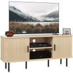 Homcom - meuble tv style scandinave - 2 portes, 2 niches - acier noir aspect bois clair