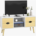 Homcom - meuble tv style scandinave 4 tiroirs coulissants niche passe - fils pitement bois pin blanc ...