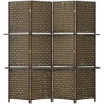 Homcom - paravent intrieur 4 panneaux 2 tagres pliables sparateur de pice bois de pin bambou fibres ...