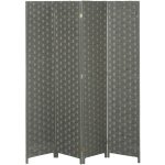 Homcom - paravent intrieur 4 panneaux pliables sparateur de pice bois de pin fibres de papier tress ...