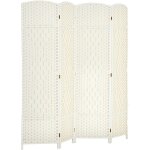 Homcom - paravent int�rieur en bois 4 panneaux 180 x 180 cm s�parateur de pi�ce pliable bois blanc