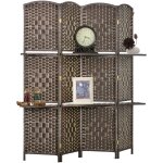 Homcom - paravent sparateur de pice 4 panneaux pliables dim. 160l x 170h cm - 2 tagres - bois fibre ...