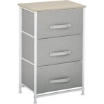 Rangement 3 tiroirs chiffonnier mtal blanc effet bois clair non tiss gris clair