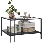 Homcom - table basse table de salon carre 2 niveaux avec plateau en verre tremp, 1 tagre infrieure, ...