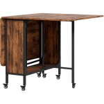 Table pliable 6 personnes - table  rabat mobile 6 roulettes - tagre centrale - mtal noir effet bois ...