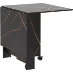 Table pliante cuisine 6 personnes 2 abattants 2 roues avec freins effet noir marbr