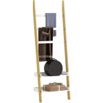 Tagère échelle porte - serviette style cosy chic bambou - 2 étagères 3 barres - mdf blanc Tagère échelle porte - serviette style cosy chic bambou - 2 étagères 3 barres - mdf blanc