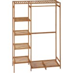 Homcom - vestiaire d'entr�e en bambou portant � v�tement - 2 tringles 5 �tag�res - dim. 90 x 30 x 145 ...