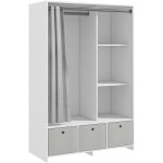 Vestiaire d'entre - barre de penderie, 3 niches, 3 tiroirs tissu, rideau - panneaux blanc polyester ...