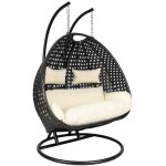 Home deluxe - fauteuil suspendu en poly rotin twin deluxe - noir / crème pour 2 personnes Home deluxe - fauteuil suspendu en poly rotin twin deluxe - noir / crème pour 2 personnes