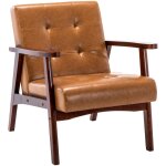 Homemiyn - fauteuil en bois au design scandinave et cuir caramel - l 67 x l 76 x h 76 cm