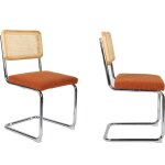 Homifab - lot de 2 chaises en cannage, tissu bouclé rouille et métal chromé - muse Homifab - lot de 2 chaises en cannage, tissu bouclé rouille et métal chromé - muse