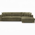 Homifab - canap� d'angle � droite convertible 5 places en velours c�tel� vert kaki - robin