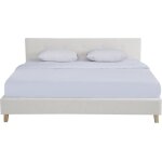 Homifab - lit adulte 180x200 cm avec tte de lit capitonne en tissu beige - milo