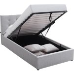 Homifab - lit coffre adulte 90x190 cm avec t�te de lit matelass�e en tissu gris et sommier - tina