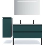 Homifab - meuble de salle de bain suspendu double vasque intgre 120cm 2 tiroirs bleu + miroir + colonne ...