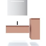 Meuble de salle de bain suspendu vasque intégrée 90cm 1 tiroir abricot + miroir + colonne ouverture droite ... Meuble de salle de bain suspendu vasque intégrée 90cm 1 tiroir abricot + miroir + colonne ouverture droite ...