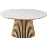 Table basse ronde plateau en cramique effet marbre et bois clair 80 cm - ada