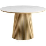 Homifab - table � manger ronde plateau en c�ramique effet marbre et bois clair 6 personnes �120 cm - ...