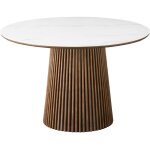 Homifab - table � manger ronde plateau en c�ramique effet marbre et bois fonc� 6 personnes �120 cm - ...