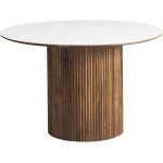 Homifab - table � manger ronde plateau en c�ramique effet marbre et noyer 6 personnes �120 cm - mira