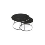 Homy france - lot de 2 tables basses gigogne arto inox verre effet marbre noir