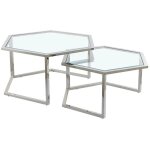 Homy france - lot de 2 tables basses gigogne hexagona chrome et plateau verre ttransparent Homy france - lot de 2 tables basses gigogne hexagona chrome et plateau verre ttransparent