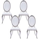 Homy france - lot de 4 chaises angel baroque chrome simili cuir blanc