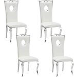 Homy france - lot de 4 chaises baroque royal chrome simili blanc